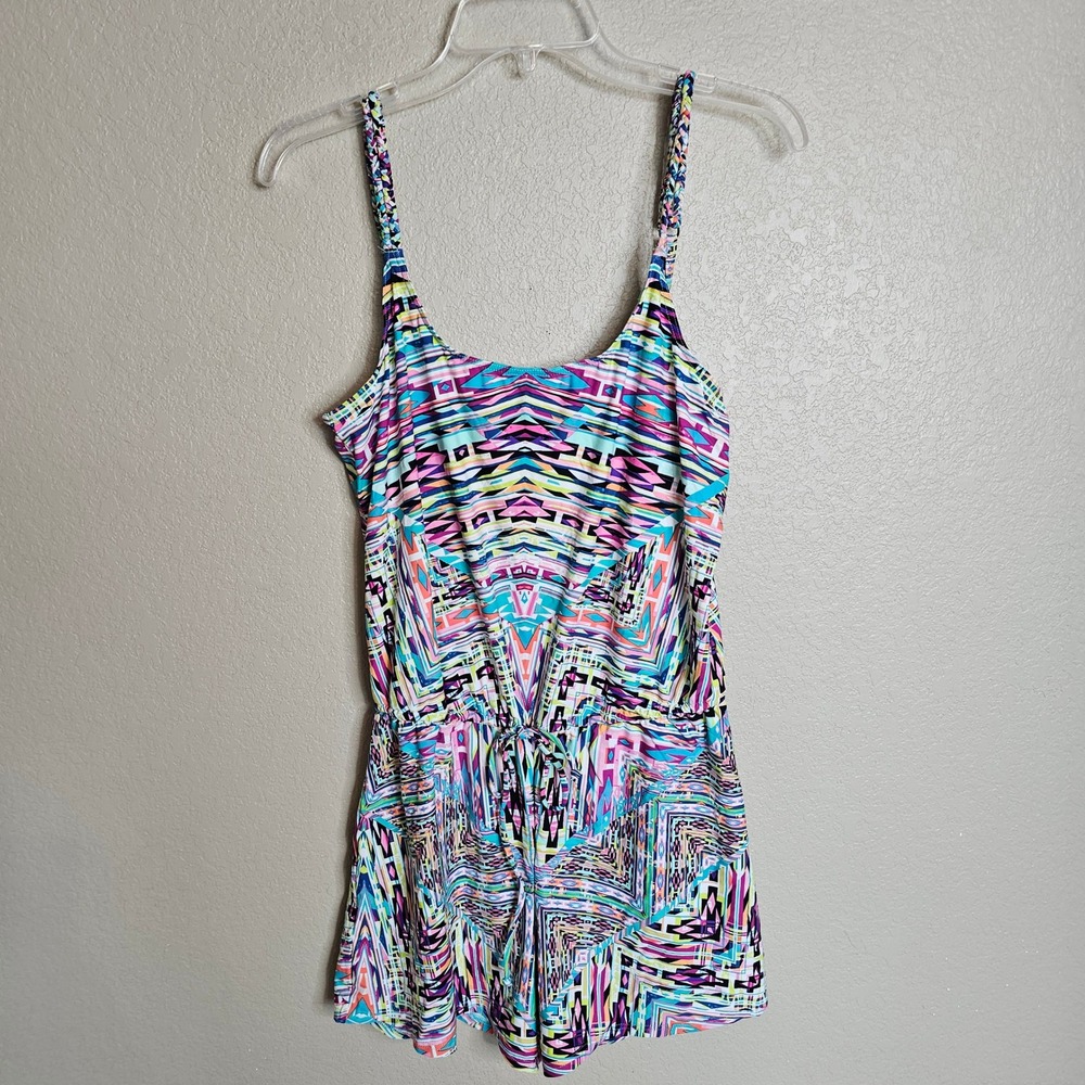 Kenneth Cole Reaction Romper Swim Cover Up Geometric Bright Print‎ Small